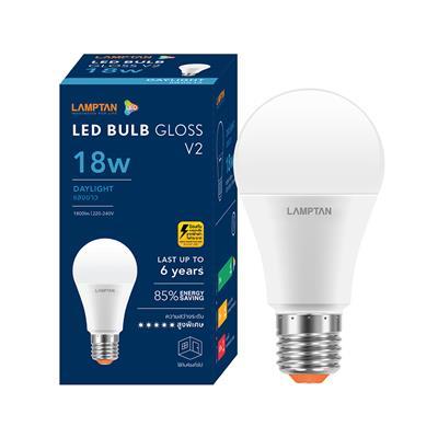 "Buy now"หลอดไฟ LED 18 วัตต์ Daylight LAMPTAN รุ่น GLOSS V.2 E27 (แพ็ค 2 หลอด)*แท้100%*