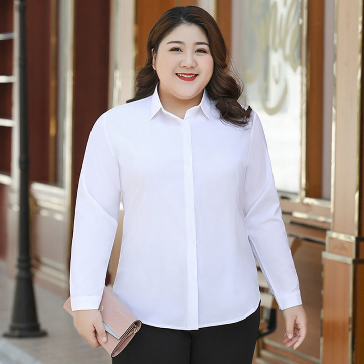 Ladies Formal Office Polo Collar Shirt Women's Long Sleeve White Shirt