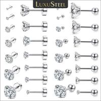 【DT】hot！ LUXUSTEEL Round Ear Piercing Men CZ 2023 Color Stud Earrings Jewelry