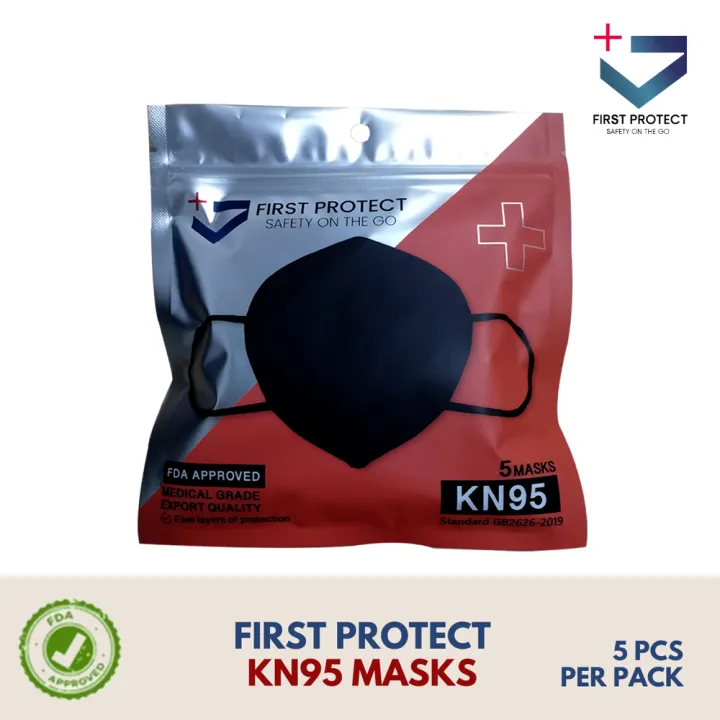 First Protect 5 Masks KN95 Black Face Mask FDA Approved Medical grade 5