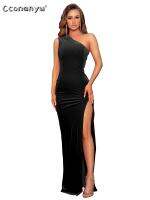 【YF】 spring bodycon High Slit Long dress Velvet One-Shoulder prom black birthday dresses for women party 2022 vestido feminino