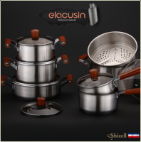 [ฝรั่งเศส] Elacuisin หม้อสแตนเลสทั้งหมด/หม้อตุ๋น/หม้อนึ่งพร้อมฝาแก้ว IH Induction Korea Premium Cookware