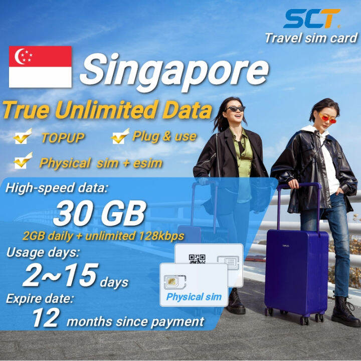 Singapore Unlimited Data Travel Sim Card 【15 days 30GB High speed
