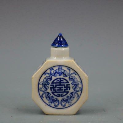 ✻▦ Chinese Blue and White Porcelain Longevity Pattern Snuff Bottle Retro Small Ornaments
