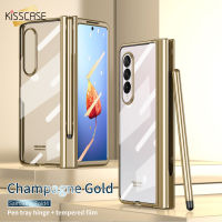 KISSCASE บางเฉียบชุบกรณีโทรศัพท์ที่ชัดเจนสำหรับ S Amsung G Alaxy Z พับ4พับ3พับ2 5กรัมกรณีที่มีปากกาสล็อตบานพับกรณีปกและ HD ฟิล์มด้านหน้านิรภัยสำหรับ S Amsung Z พับ2 Fold3กรณี Fold4