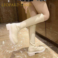 LEOPARD LAND Fleece Boots สำหรับผู้หญิง Knight Zipper Long Boots High Tube Fashion 5Cm Heel LLP