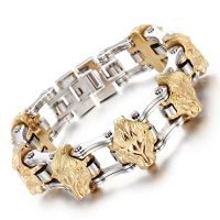 New Gold Men s Stainless Steel Bracelet Men s Lion s Head Bracelet Alternative Bicycle Bracelet