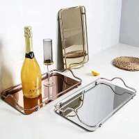 Stainless Steel Rectangular Storage Tray with Handle Gold/Silver Mirror Cake Dessert Tea Coffee Serving Trays Table Decor Baking Trays  Pans