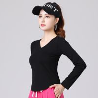 ☢✌❄ New Square Dance Clothing V-Neck Long-Sleeved Top Fashion Self-Cultivation Aerobics Dance Team Dance Practice Clothes Women