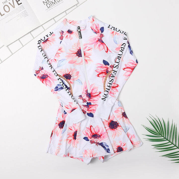 m-3xlกีฬาชุดว่ายน้ำชุดว่ายน้ำbeach-floralชุดว่ายน้ำหญิงตัวอักษรแขนยาวชุดว่ายน้ำvintageซิปชุดอาบน้ำbeachwear9146