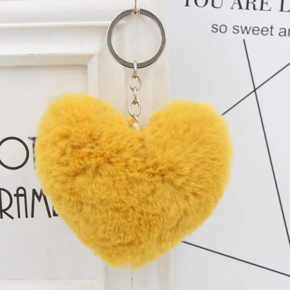 Heart Shaped Rabbit Fur Bag Charm