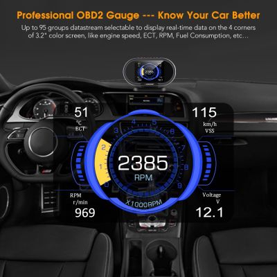 【YF】 KONNWEI KW206 OBD2 Scanner Car Digital On-Board Computer LCD Display Fuel Consumption Water Temperature Gauge Speedometer HUD