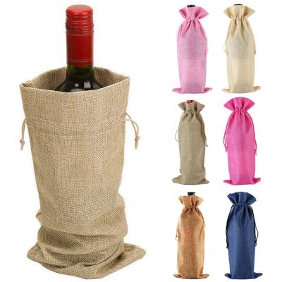 IDEERT ถุงห่อของขวัญผ้าลินินสำหรับตกแต่งปาร์ตี้ไวน์แดงหลากสีปลอกขวดไวน์กระเป๋าเก็บไวน์กระเป๋าแชมเปญ