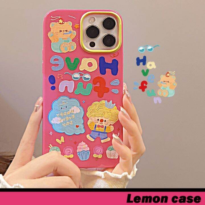 lemon-เคสโทรศัพท์มือถือ-แบบนิ่ม-ลายการ์ตูนกราฟฟิตี้-สีชมพู-มันวาว-สไตล์เกาหลี-สําหรับ-14-14pro-14plus-14promax-7-8-7plus-8plus-11-12-x-xs-xr-xsmax-11pro-12pro-11promax-12promax-13-13pro-13promax-qc731