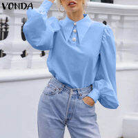 VONDA Casual Office Shirts 2021 Women Long Sleeve Solid Blouse Bohemian Party Blusas Femininas Office Ladies Tops