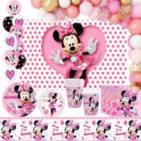 Disney Minnie Mouse Theme Party Supplies Paper Plate Cup Tabelcloth Girl Baby Shower Party Decoration Disposable Tableware