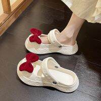 Bow Slippers Women Outer Wear 2023 New Thick-Soled Two-Wear Beach Shoes Clogs Sandals