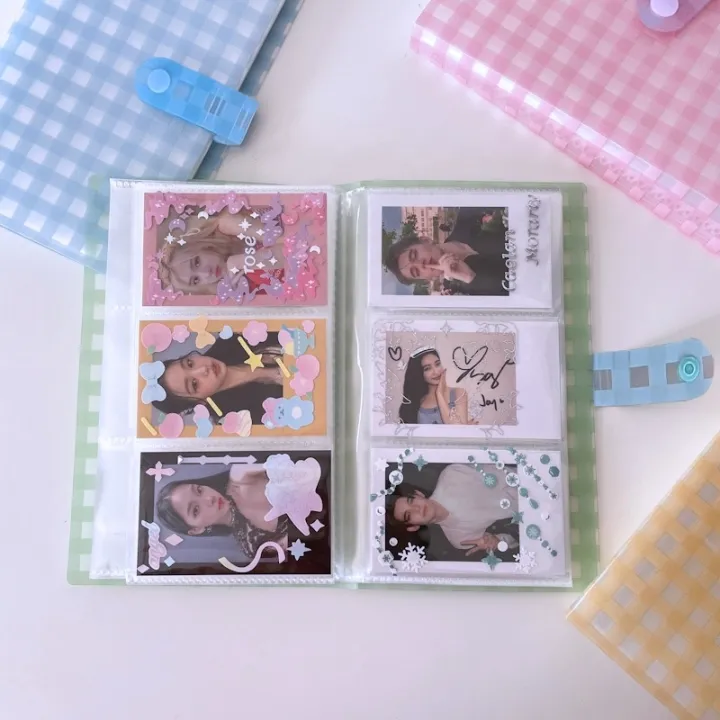 ins-kpop-photocard-holder-book-korean-photo-card-holder-kawaii-photo-album-plaid-idol-photo-album-card-collect-book