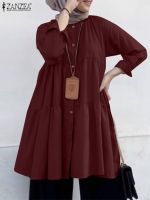 Vintage Muslim Abaya Solid Tops ZANZEA Women Casual Long Sleeve Shirt Spring Ruffles Blusas Islamic Clothing Dubai Turkey Blouse