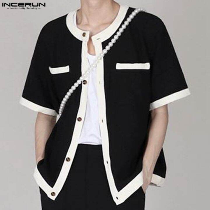 INCERUN Mens Short Sleeve Retro Shirts Casual Loose Fit Button Up Tee