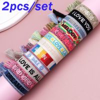 ZOSHI 2pcs/set Embroidered Letters Woven Tassel Bracelet for Women Fashion Wrist Band Summer Bohemian Jewelry Charms and Charm Bracelet
