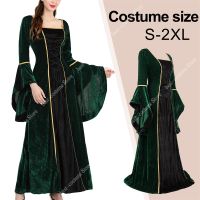 Women Medieval Renaissance Dress Cosplay Costume Plus Size Elegant Luxury Velvet Dress Long Sleeves Green Victorian Gown