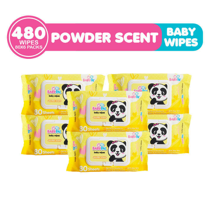 Babypal Baby wipes Powder Scent 480 Tender sheets 6 Packs Wet Wipes for