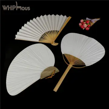 24 Pcs White Heart Shaped Paper Fans Handheld Folding For Wedding