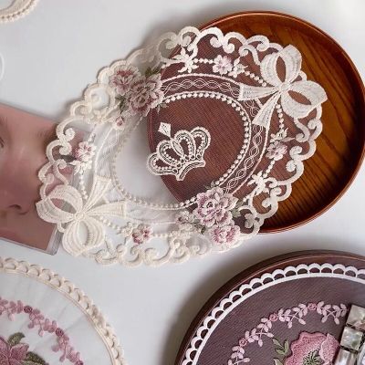 European Oval Lace Embroidered Coaster Dish Tableware Mat Kitchen Cup Placemat Dinner Table Decor Mat Cloth Coffee Drink Pad