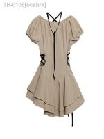 ๑✓▩ ocehrk Vestido estético vintage feminino mini túnica manga curta babados em camadas vestido de peça única gyaru com renda verão