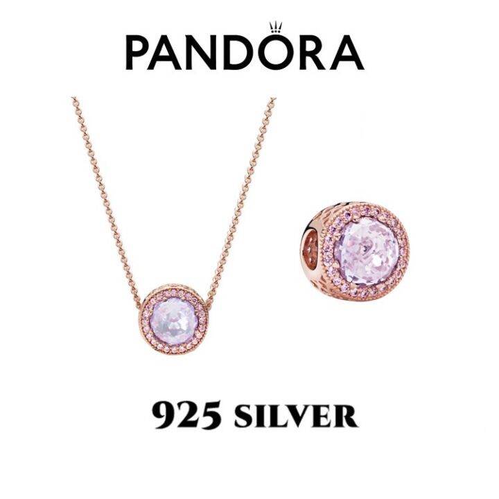 pandora-เงิน925-สร้อยคอ-6สีเลือกได้-round-brilliant-halo-necklace-ของขวัญสำหรับคนพิเศษ-ของแท้-100