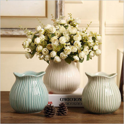 American-style country high-grade striped ceramic vase handicraft decorative desktop flower vase home decoration accessories
