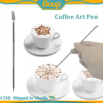 Stainless Steel Coffee Latte Pen Coffee Art Stitch Baristas Tool Coffee  Latte Needle with Wood Handle 