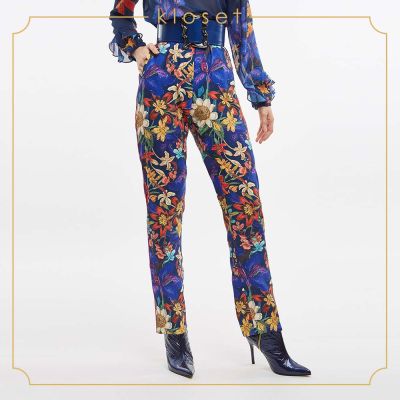 Kloset iris floral printed trousers (AW19-P012)เสื้อผ้าผู้หญิง เสื้อผ้าแฟชั่น กางเกงแฟชั่น กางเกงผ้าพิมพ์ กางเกงขายาว