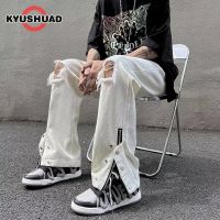 KYUSHUAD กางเกงแฟชั่นนายกเทศมนตรีเอวสูงสำหรับผู้หญิงกางเกง Celana Jeans Harajuku ขี้เกียจอินเทรนด์สำหรับกางเกงยีนส์แต่งลายขาดๆใหม่