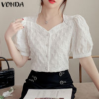 (จัดส่งฟรี)Fancystyle VONDA เสื้อคอวีลำลองธุรกิจของผู้หญิงเสื้อหนามีกระดุม