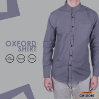 เสื้อเชิ้ตคอจีน Oxford ผ้า cotton เเท้ (สีเทา)