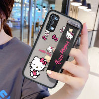 UCUC เคสโทรศัพท์เคสสำหรับ OPPO Reno 4กรณี (สายรัดข้อมือ) กันกระแทก Frosted กลับการ์ตูนน่ารัก Hello-Kitty ปลอกขอบฝาครอบเลนส์ป้องกันเลนส์โทรศัพท์บางเฉียบกรณี