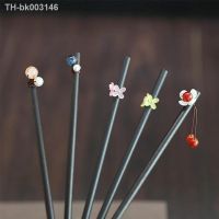 ♟₪○ Chinese Style Small Flower Hair Sticks Black Wooden Hairpin Simple Style Ladies Elegant Hair Clasp Vintage Headdress