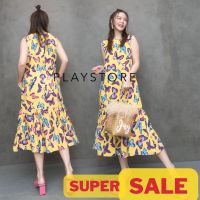 (นางแบบใส่ชุดขาย) (SUPER SALE) ColorFuL Life of Butterfly Sleeveless DreSS เดรสลายผีเสื้อ สีสดใส เดรสแขนกุด เดรสชายระบาย เดรสสดใส สวยสดใส เดรสพริ้วๆ ใส่สบาย