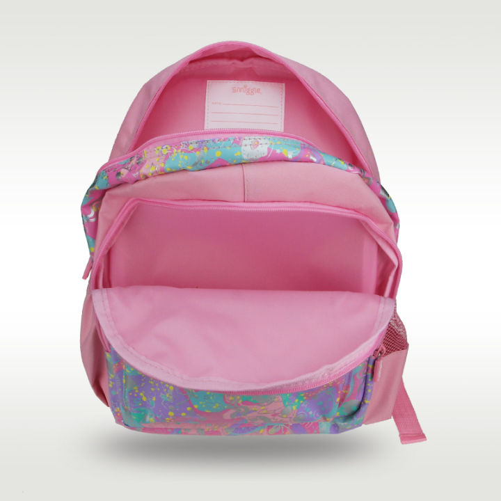 ออสเตรเลีย-smiggle-ต้นฉบับกระเป๋านักเรียนเด็กแทรกชื่อไหล่กระเป๋าเป้สะพายหลังเส้นขยุกขยิกสีชมพู3-7ปีกระเป๋ากระเป๋า14นิ้ว