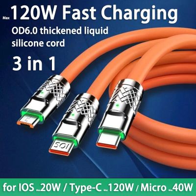 3 in 1 120W 6A Fast Charging Type C Cable Micro USB for iPhone Charging Cable for Samsung Huawei Xiaomi Phone Charger USB Cable Cables  Converters