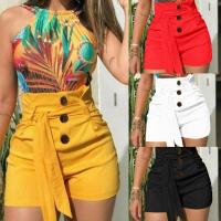 Summer Womens Shorts High Waist Casual Solid Hot Skinny Shorts Black Red White Yellow Shorts Jeans Belt Design Slim Shorts