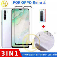 กระจกเทมเปอร์ OPPO Reno4 5G กระจกเทมเปอร์ฟิล์มแก้ว3 In 1ชุดอุปกรณ์ป้องกันหน้าจอกล้องเลนส์กระจกคาร์บอนฟิล์มด้านหลัง Reno 10 9 8 8T 8Z 8Pro 7 6 7Z 7SE 6Z 4Z 5 5K 4 3 2F/2Z 4G 5G