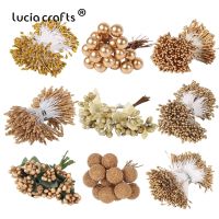 【YF】 Lucia Crafts 6/8/10/12/90/144pcs Gold Mixed Artificial Flowers Stamen Berries Wedding Bundle Material AD0606