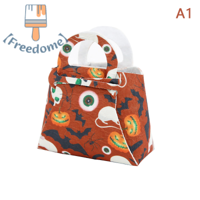 【Freedome】 ถุงใส่ขนมฮาโลวีน1ชิ้นถุงของขวัญผ้าสักหลาดกระเป๋าฟักทองลายค้างคาวสร้างสรรค์สำหรับงานเทศกาลผี