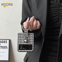 KISSCASE พันนกแบบ Rhinestone แหวนกรณีโทรศัพท์สำหรับ S Amsung G Alaxy Z พลิก3 5กรัมกรณี Camellia ขั้นสูง Ins แฟชั่นเคสสำหรับ S Amsung Z พลิก4 Flip4 Flip3กรณี