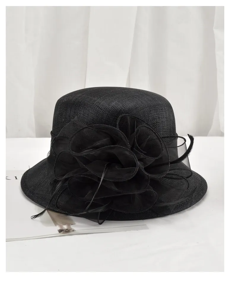 FS Royal Lady Fascinator Red Hat Wedding Sinamay Church Hats Flowers Womens Elegant Wide Brim Fedora