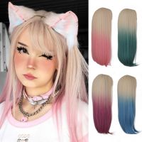 Foreign trade in Europe and America cosplay neat bang and colorful gradient long straight hair the whole wig caps factory spot