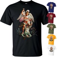 เสื้อยืดลายปีศาจคาทอลิกท็อปส์ซูคอรอบใหม่ Saint Michael